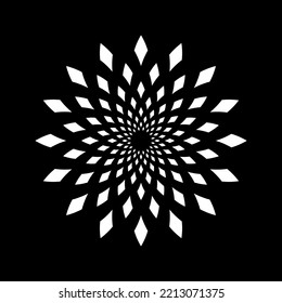 Abstract Round Radial Dots Pattern. White Circle Design Element on Black Background. Vector Art.