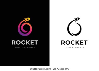 abstract round rocket spaceship launching logo icon design for start up company and astronomy logo template