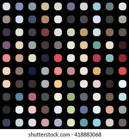 Abstract round seamless pattern with colored circles dots  on a black background.
