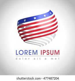 Abstract round shape American flag logo sample. US national symbol icon, vector illustration