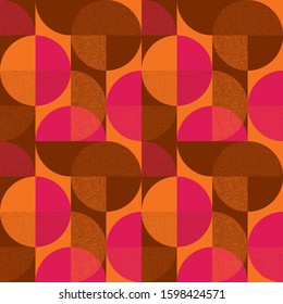 Abstract round shape geometry seamless pattern for background, fabric, textile, wrap, surface, web and print design. Decorative retro style colorful geometric red and orange rapport.