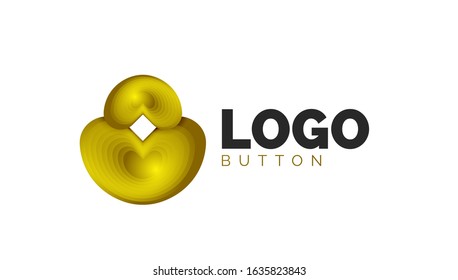 Abstract round shape logo template. Minimal geometrical design, 3d geometric bold symbol in relief style with color blend steps effect. Vector Illustration For Wallpaper, Banner, Background, Card