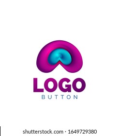 Abstract round shape logo template. Minimal geometrical design, 3d geometric bold symbol in relief style with color blend steps effect. Vector Illustration For Wallpaper, Banner, Background, Card
