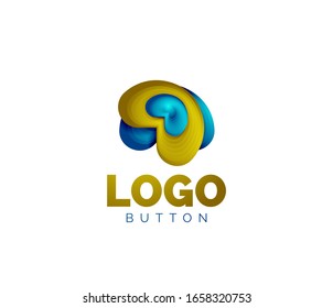 Abstract round shape logo template. Minimal geometrical design, 3d geometric bold symbol in relief style with color blend steps effect. Vector Illustration For Wallpaper, Banner, Background, Card