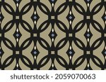 Abstract round shapes geometric motif artsy pattern continuous vine background. Modern geo fabric design textile swatch ladies dress, man shirt all over print block. White, black, beige, blue palette.