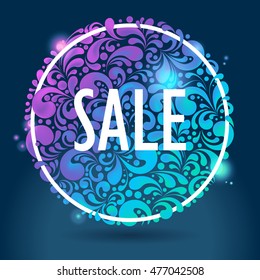 Abstract round shiny glowing sale background, vector illustration