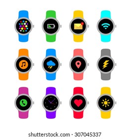 Abstract round smart watch icon collection