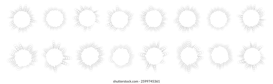 Abstract round sound wave collection. Set of line music waves