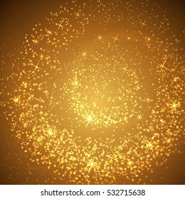 Abstract Round Star Trail on Gold Background. Design Element for Holiday Graphic Design. Vector Illustration.