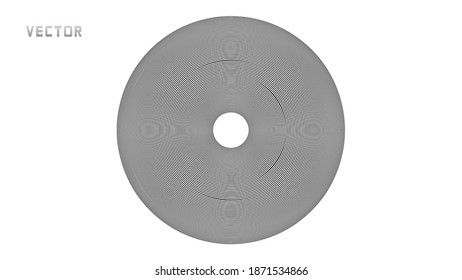 Abstract round striped element with a hole. A circular object made of black monochrome lines. Vector futuristic illustration. Background. Poster.