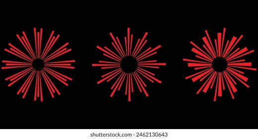 Abstract round sunburst, sunburst set, light rays, linear drawing, vintage sunburst symbol design. Radial sunset beams, fireworks and Retro sunburst design.