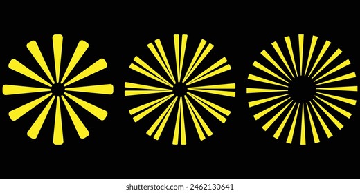 Abstract round sunburst, sunburst set, vintage sunburst symbol design. Radial sunset beams, fireworks.