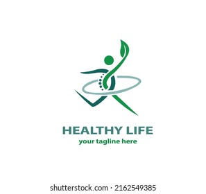 Abstraktes rundes Symbol mit glücklicher menschlicher Silhouette. Logo-Design für Sport, Fitness, Medizin oder Gesundheitszentrum.