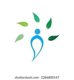 Abstract round symbol with happy human silhouette. Sport, fitness, medical or health care center logo design concept.