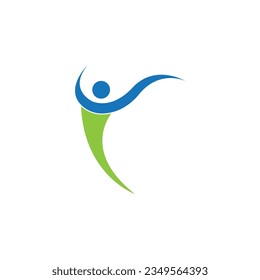Abstract round symbol with happy human silhouette. Sport, fitness, medical or health care center logo design concept.
