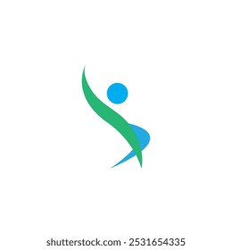 Abstract round symbol with happy human silhouette. Sport, fitness, medical or health care center logo design concept.