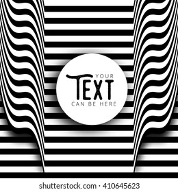 Abstract round text box design with minimal black and white background, vector illustration, optical illusion
