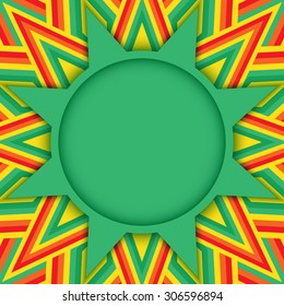 Abstract round text or photo layout on decorative background of red, green, orange and yellow shades