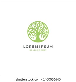 Abstract round tree logo icon. Universal creative premium solid floral leaf symbol. Cosmetic and spa. Vector circle life tree icon sign.