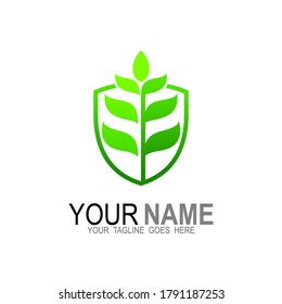 Abstract round tree logo icon, Shield farm vector logo design element, Tree and shield logos