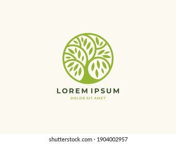 Abstract Round Tree Logo Icon. Universal Creative Floral Symbol.  Vector Tree Icon Sign.