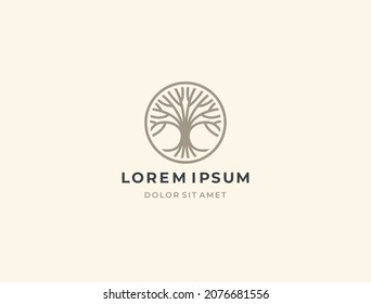 Abstract round tree logo icon. Universal creative floral symbol.  Vector tree icon sign.
