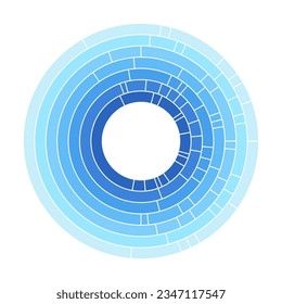 Abstract round vector shape. Rotating blue color stripes. Concentric segments of circles. Line and circle form technology logo icon. Cycle concentric rings. Abstract circular, radial loop element.