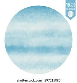Abstract round watercolor vector background. Pastel blue and white striped gradient fill. Hand drawn texture. Circle silhouette with rough edges.