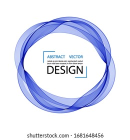 Abstract round wave frame, flow of blue transparent waves in a circle.