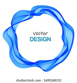 Abstract round wave frame, flow of blue transparent waves in a circle.