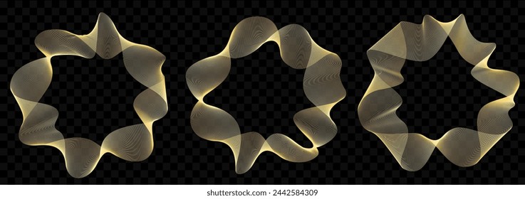 Abstract round wave line circle vector background. Curved shapes pattern, circular ring music spiral. Transparent luxury frames.