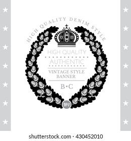 Abstract Round Wreath From Oak Branch. Vintage Label With Coat of Arms Isolated On White