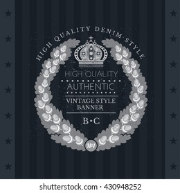 Abstract Round Wreath From Oak Branch. Vintage Label With Coat of Arms On Blackboard