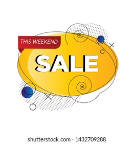 Abstract round yellow and red discount tag. Sale banner template design. Big sale special offer. Special offer banner for poster, flyer, brochure, sticker. Vector illustration.