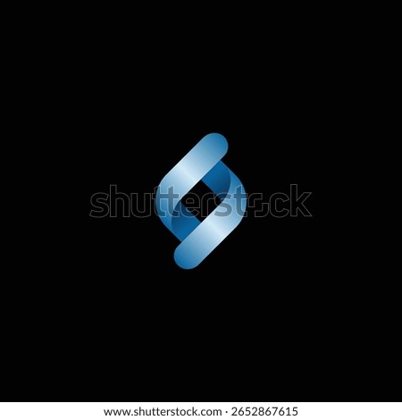 Abstract Rounded 3D Blue Metallic Letter S Logo with black background. 