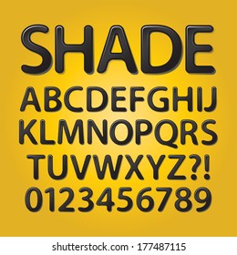 Abstract Rounded Black Shade Font and Numbers, Eps 10 Vector Editable