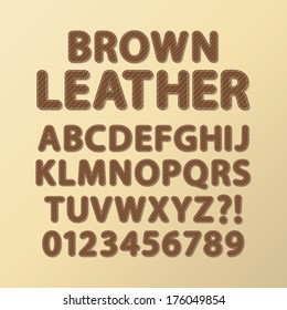 Abstract Rounded Brown Leather Font and Numbers, Eps 10 Vector