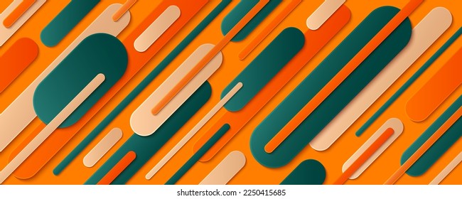 Resumen del patrón de rayas diagonales redondeadas sobre fondo naranja. Las formas geométricas redondeadas se solapan de forma moderna. Demanda para portada, papel pintado, afiche, banner, sitio web, volante. Ilustración del vector