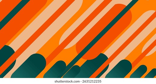 Abstract rounded diagonal stripe pattern on orange background. Modern overlap rounded diagonal geometric shapes. Suit for cover, wallpaper, poster, banner, website, flyer. Vector illustration