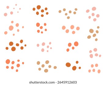 Coleção De Clusters De Pontos Arredondados Abstratos. Uma coleção mínima de dezesseis aglomerados de pontos abstratos em tons suaves terrosos com formas circulares e layouts espalhados. Perfeito para fundos padrões