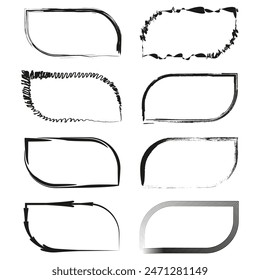 Abstract rounded frames. Nine decorative designs. Black and white vector. Artistic border set.