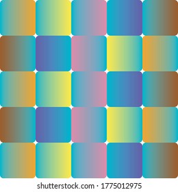 Abstract rounded geometric shapes with gradient color transition from green to yellow, blue, orange, pink, brown for textile.