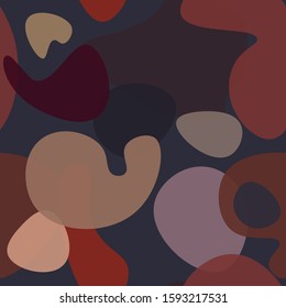 Abstract rounded liquid shapes on dark background seamless pattern. Endless vector illustration. EPS10
