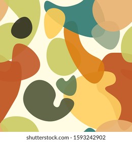 Abstract rounded liquid shapes on beige, cream background seamless pattern. Endless vector illustration. EPS10