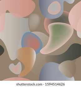 Abstract rounded liquid shapes on beige background seamless pattern. Endless vector illustration. EPS10