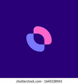 Logo redondeado abstracto en violeta y rosa.
