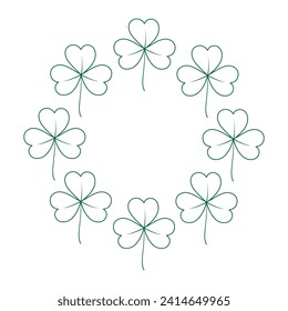 Abstract rounded outline drawn frame border of shamrocks. Design concept for St. Patrick greetings
