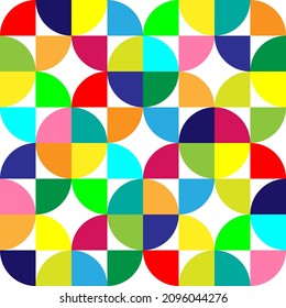 Abstract rounded quarters. Vector colorful circles canvas. Colorful background and four parts of a circle. Geometric pattern.