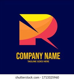 Abstract rounded R logo letter in few layers isolated on dark background