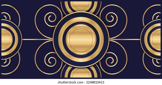 abstract rounded shapes blue and gold with spiral ornaments